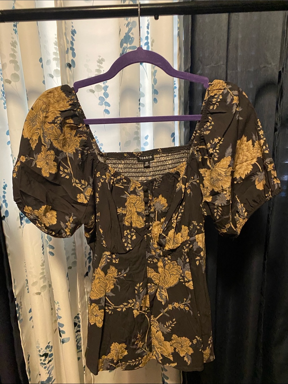 torrid Black Top with Gold Floral Print